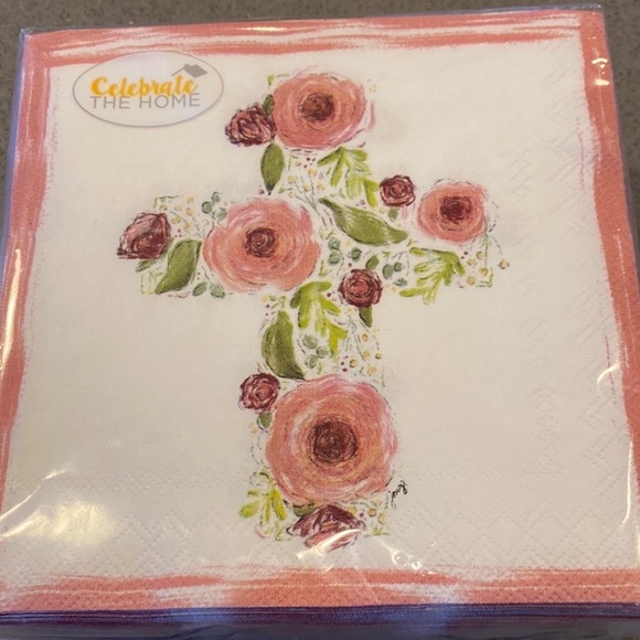 Celebrate The Home Cocktail Beverage Paper Napkins, Floral Cross - Picture 2 of 6